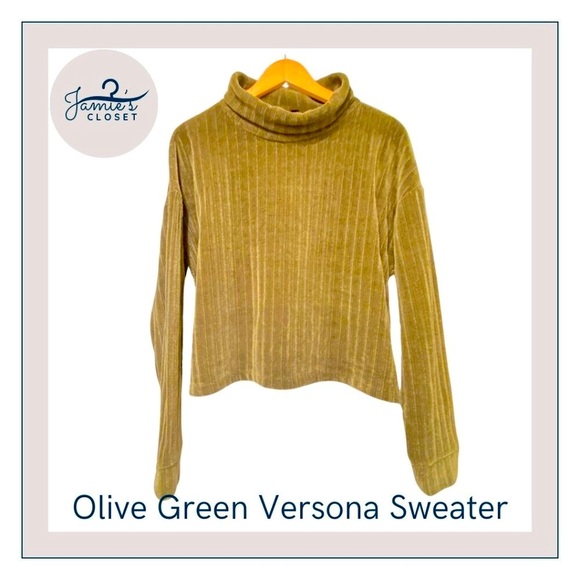 Olive Green Versona Ribbed Turtleneck Sweater - Size Large 🍂 - Picture 1 of 7